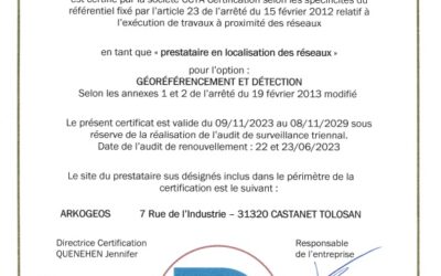 Certification Détection de réseaux et Géoréférencement reconduite pour 6 ans