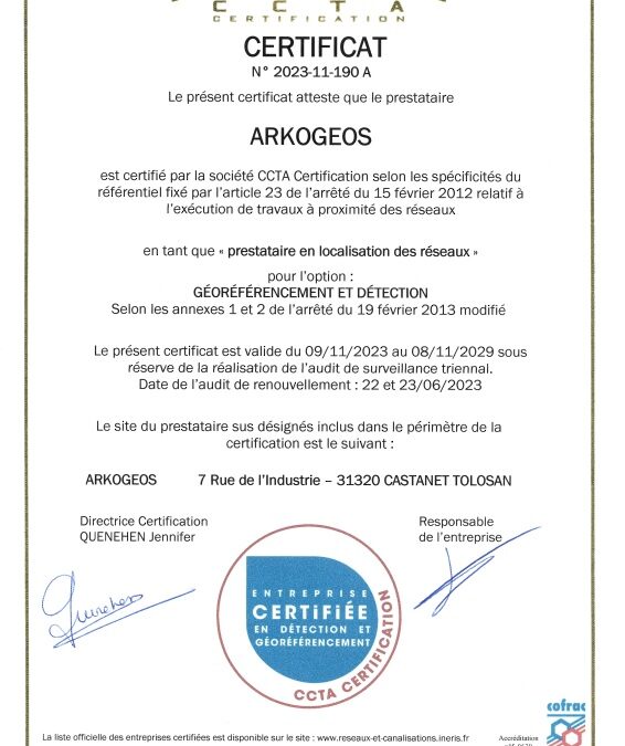 Certification Détection de réseaux et Géoréférencement reconduite pour 6 ans